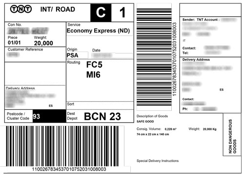 etichetta tnt spedizione europa