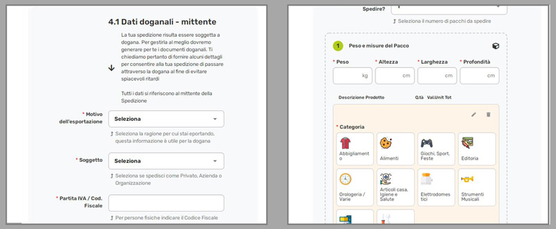 dati doganali per spedizioni nel mondo