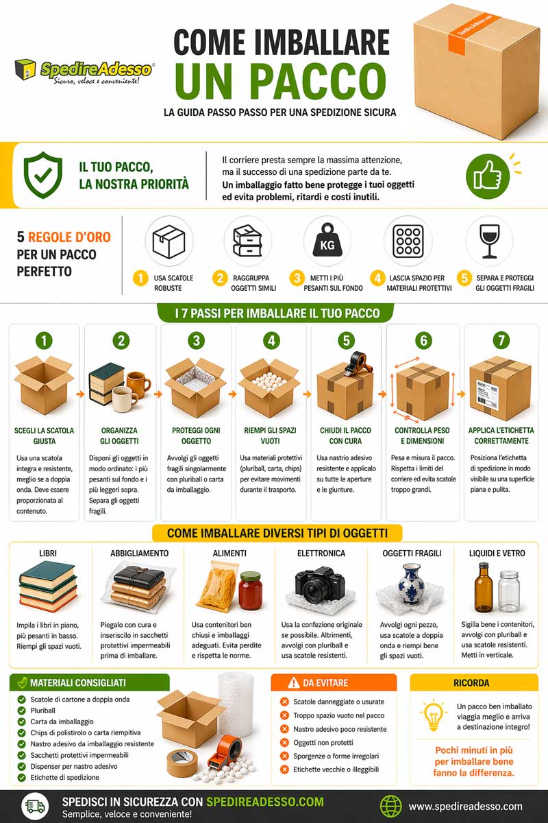 infografica come imballare un pacco