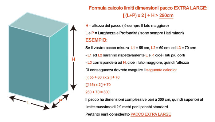 spedire extra large caldolo dimensioni